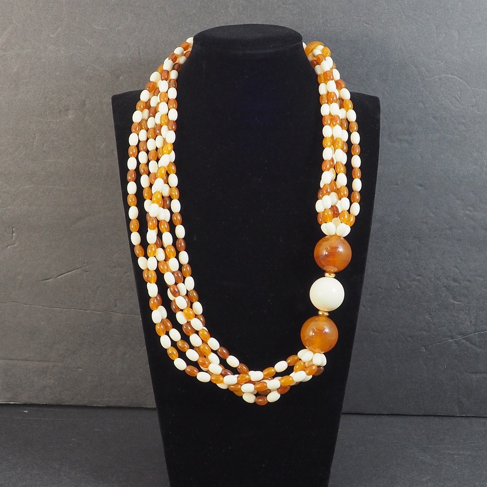 Avon Cosmopolitan Necklace 1987 Multi Strand Brown Cream Bead Statement Vintage
